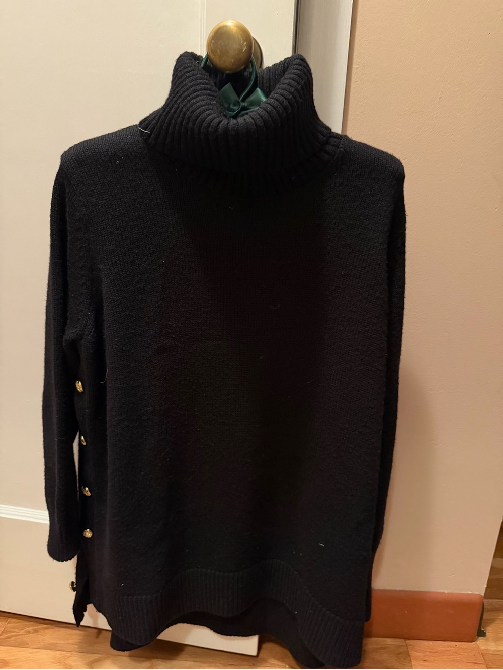 Tuckernuck Black Ribbed Turtleneck Sweater with Side Buttons